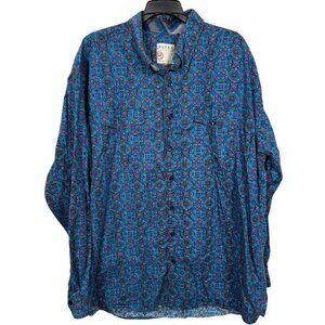 Roper Western Button Down Shirt Mens 2XL Blue Print Cotton Long Sleeve